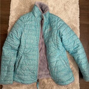 The North Face Reversible Moss Girls Blue Jacket - Size Medium(10/12